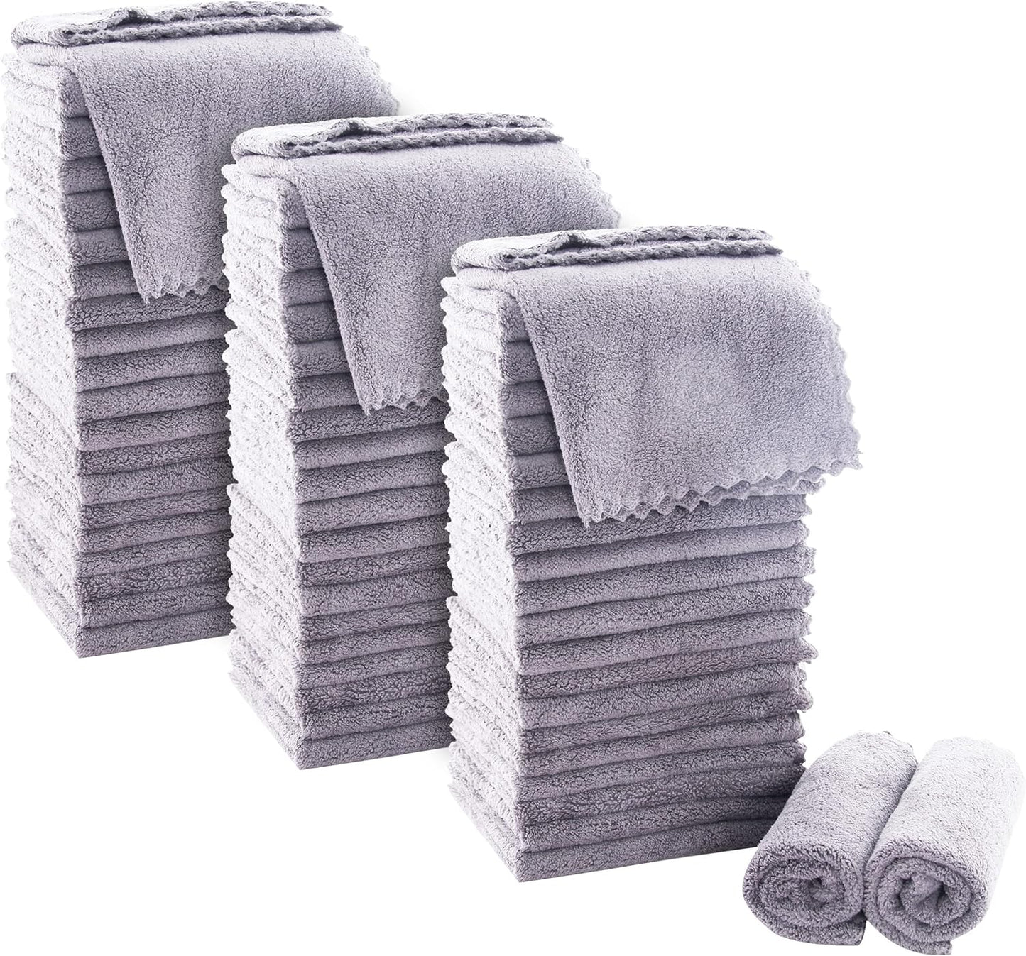 Ultra Soft Premium Washcloths Set - 12 X 12 Inches - 24 Pack - Quick Drying - Highly Absorbent Coral Velvet Bathroom Wash Clothes - Use as Bath, Spa, Facial, Fingertip Towel (Grey)